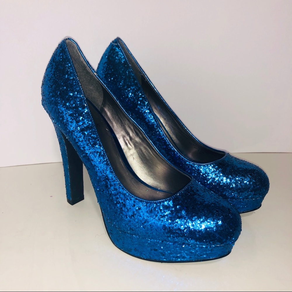 Guess Glittery Blue Platform Heels Size 9.5